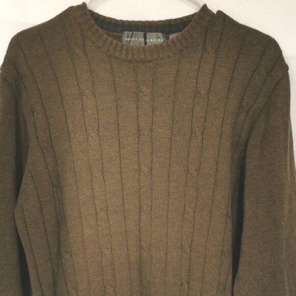 Oscar de la Renta Military Green Crew Neck Sweater - Sz M - Picture 2 of 6